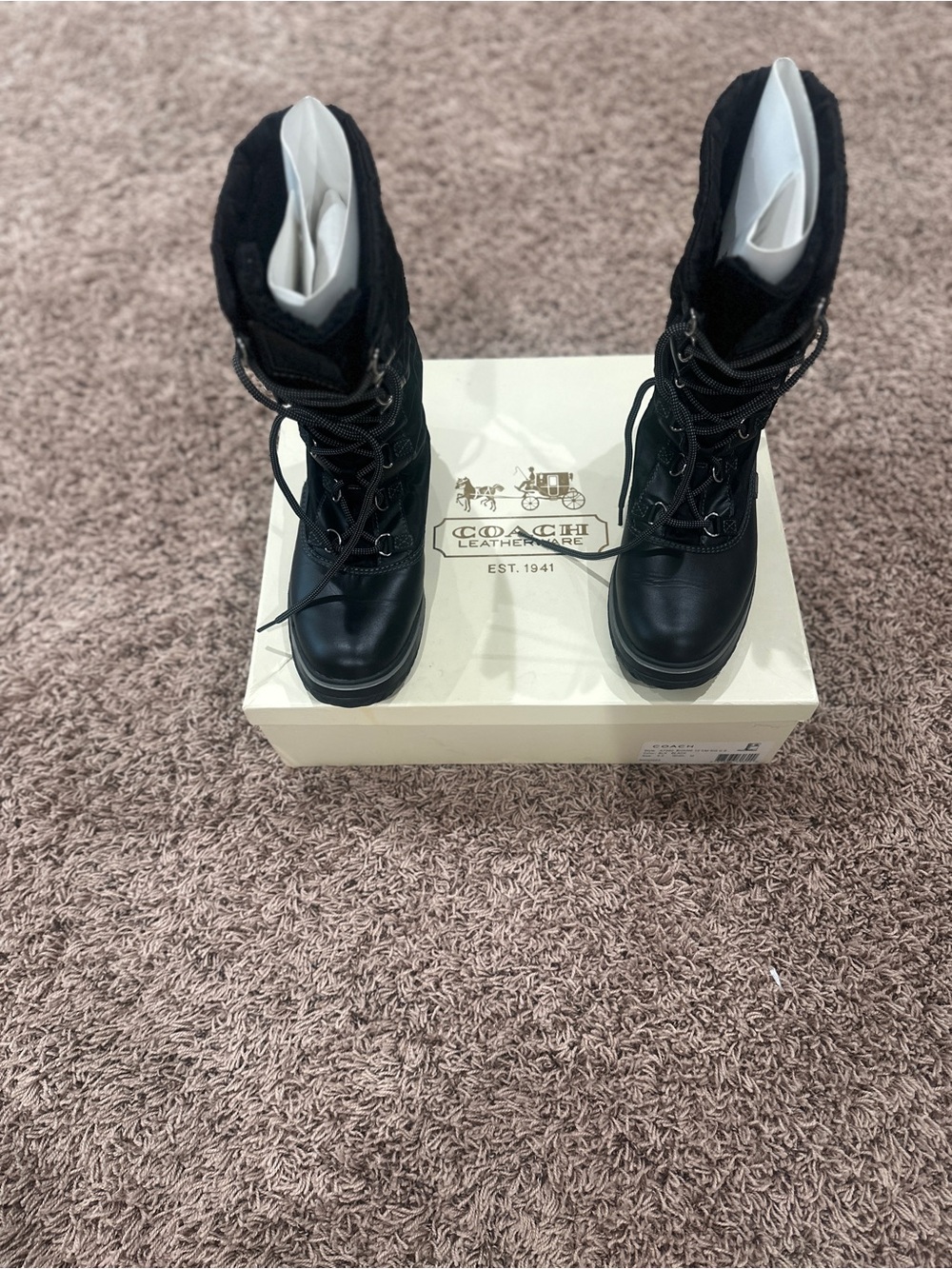 Coach Black Lace-Up Leather Combat Boots